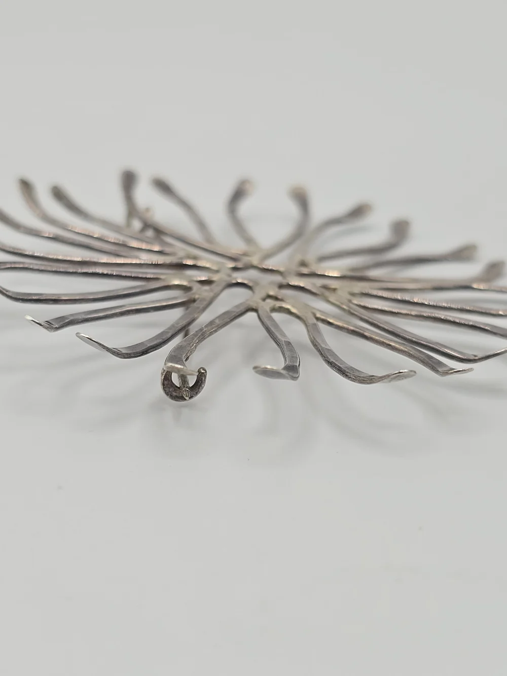 VTG Abstract Starburst Brooch Modernist Pin Silver Tone Handmade 2.5